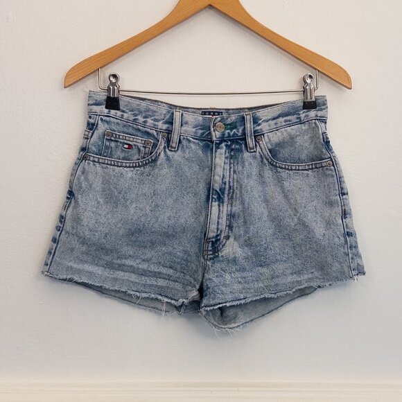 Tommy Jeans High Waist Vintage Denim Shorts Size 28 Light Wash Cutoff - Picture 1 of 3